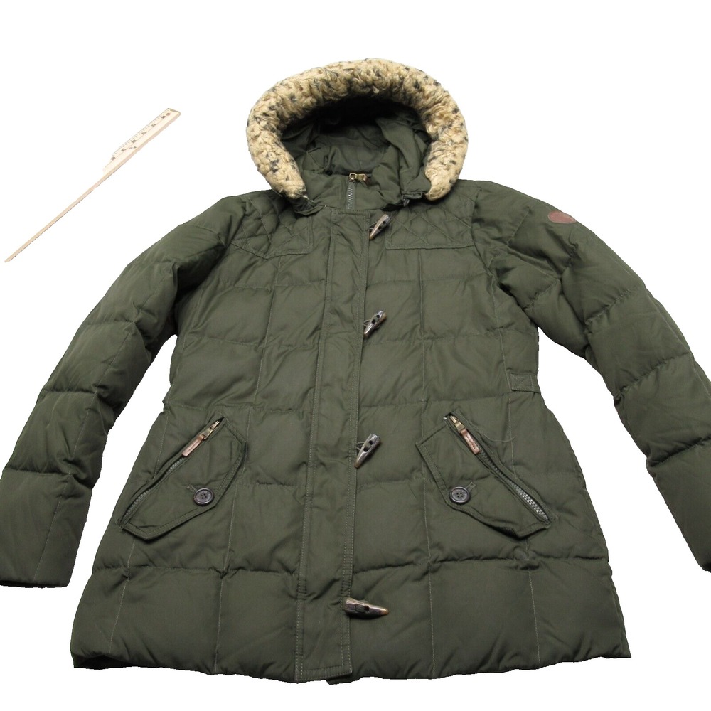 Lauren Ralph Lauren Down Jacket Womens Small Green Hooded Toggle Zip Puff Parka